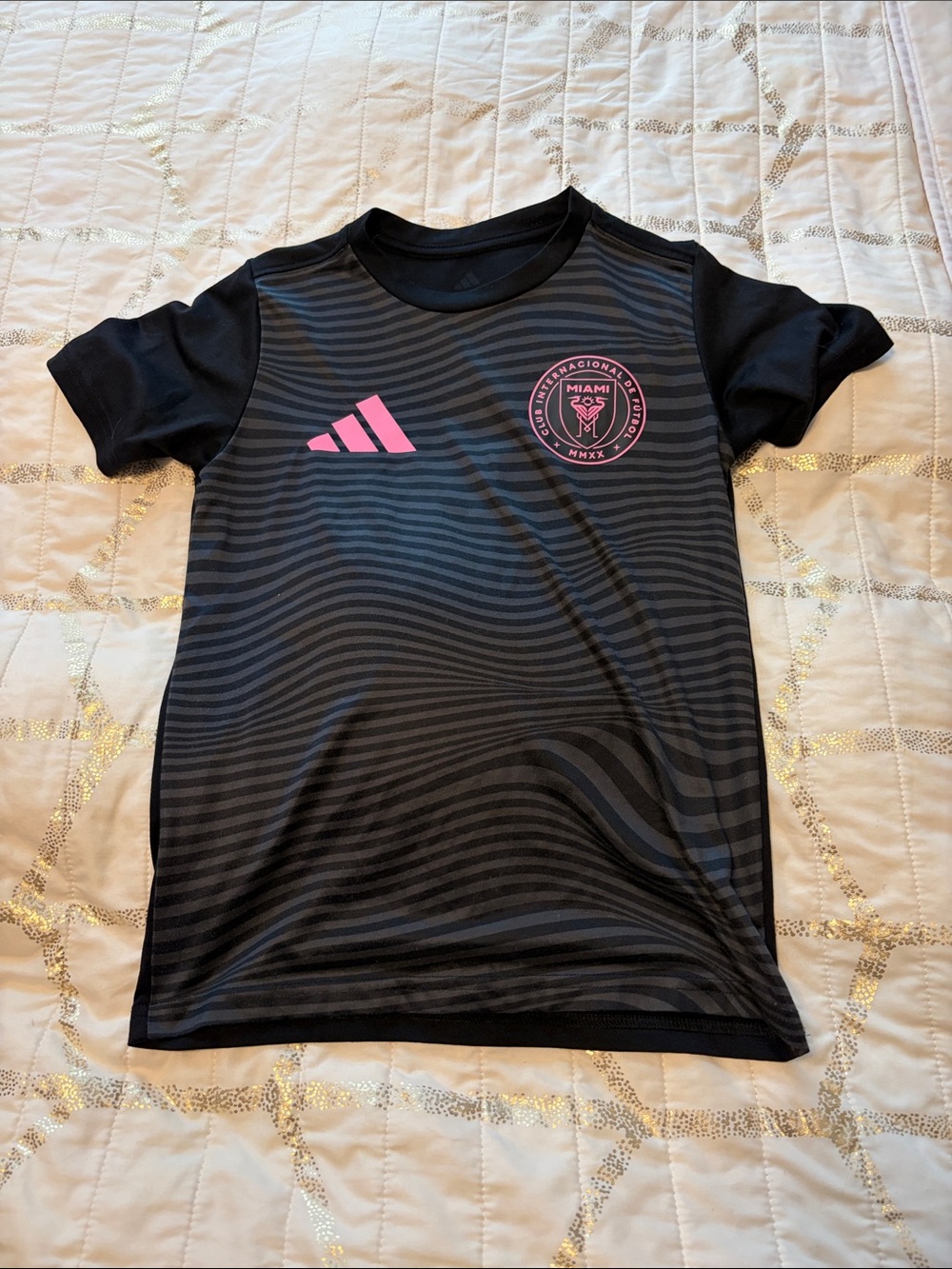 adidas Black Kids Jersey with Pink Logos